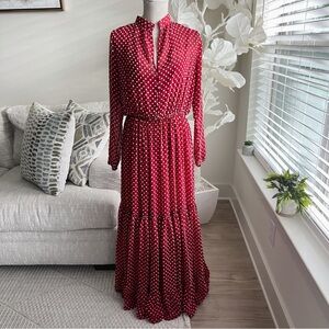 SALONI Red And White Long Sleeve Dot Maxi Dress